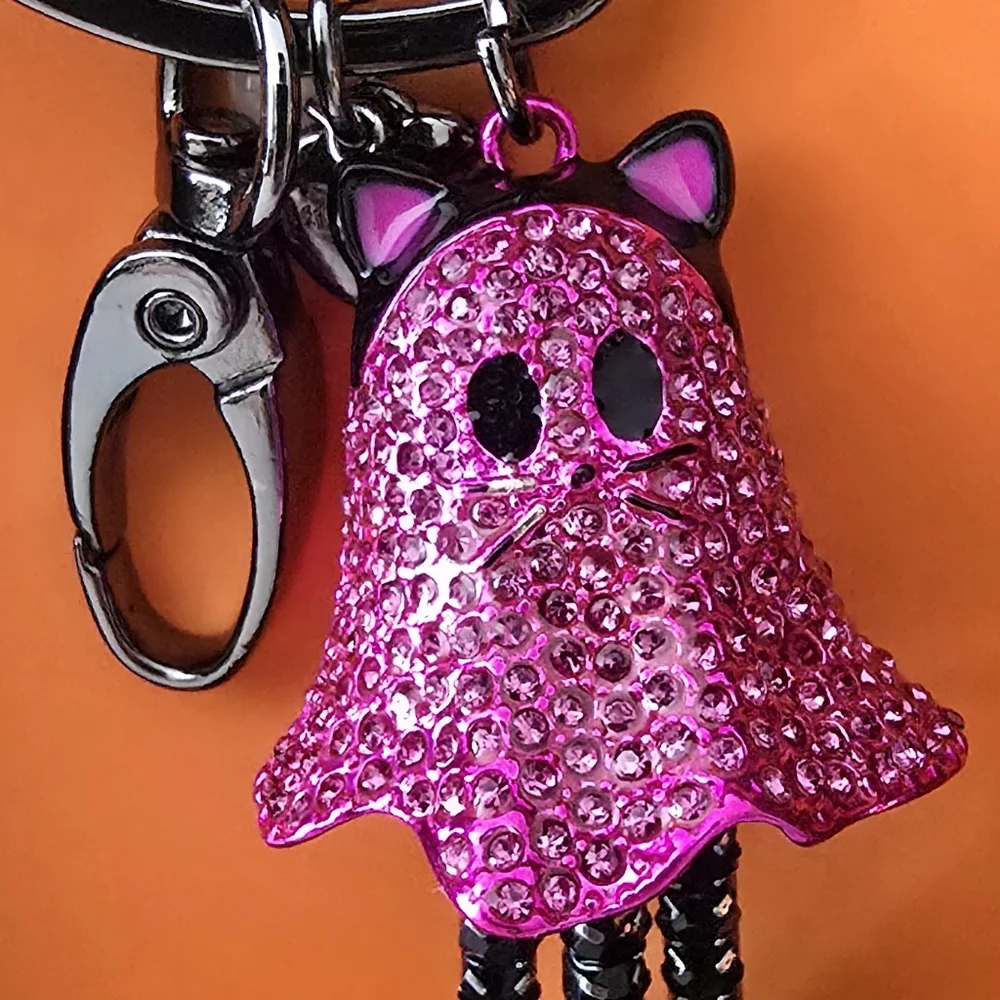 Betsey Johnson Pink Cat Ghost Keychain Bag Charm – Rhinestones, NWT in Box